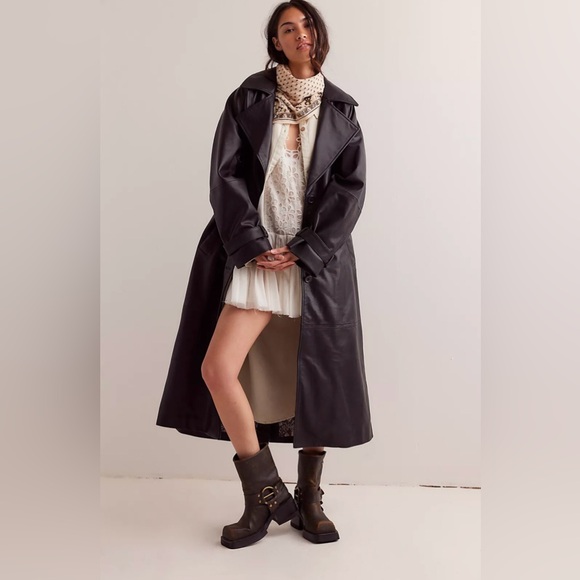 ▪️NWT Free People Rock It Leather Trench Coat in Black - Extra Small - Picture 1 of 7